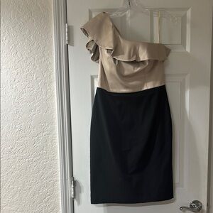 White House Black Market One Shoulder Dress - Black and Tan